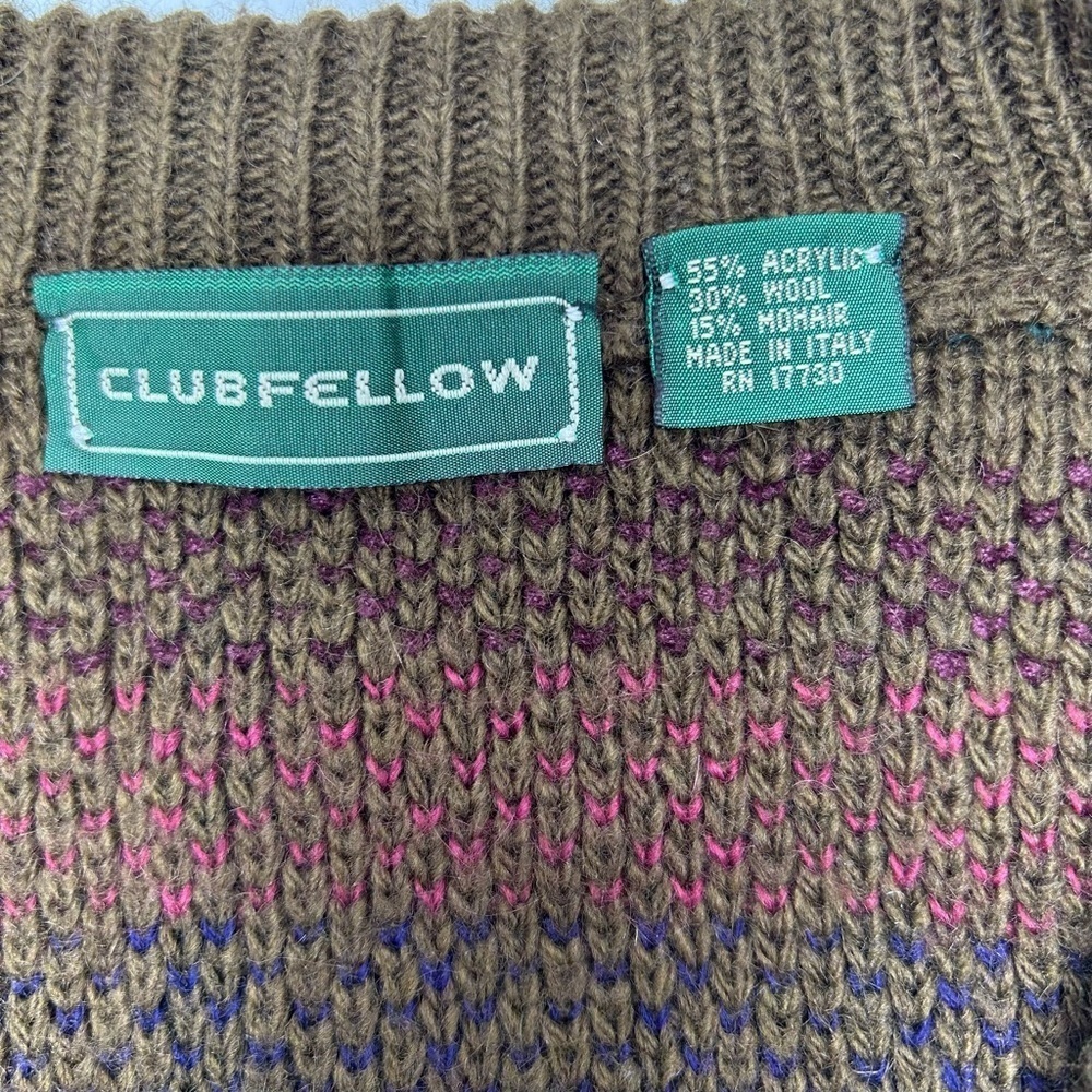 VINTAGE CLUBFELLOW Men’s V Neck Sweater LG Wool/Mohair Blend - Picture 10 of 13